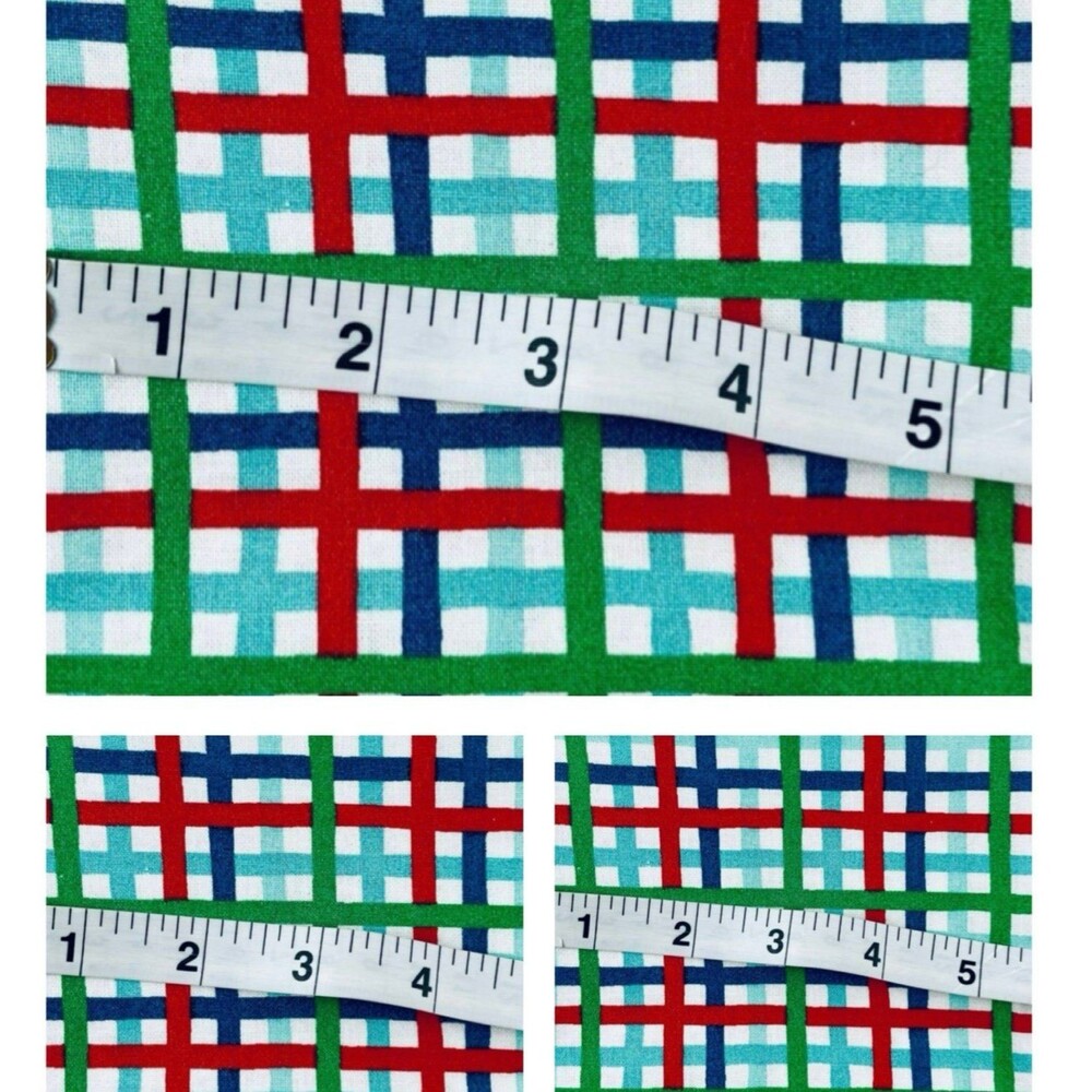 3 FQ Bundle Plaid Aqua Green Red Blue Fat Quarter 100% Cotton Fabric Quilting